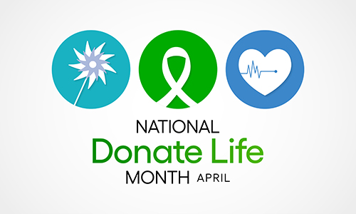 National Donate Life Month icons that are blue and green.