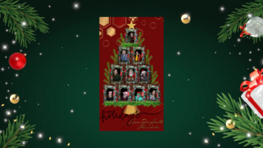 Christmas image with leadership profile pictures shaped as a holiday tree.