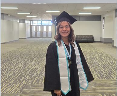 Nurse celebrates graduation after advancing from LPN to BSN at Carson Tahoe Health.