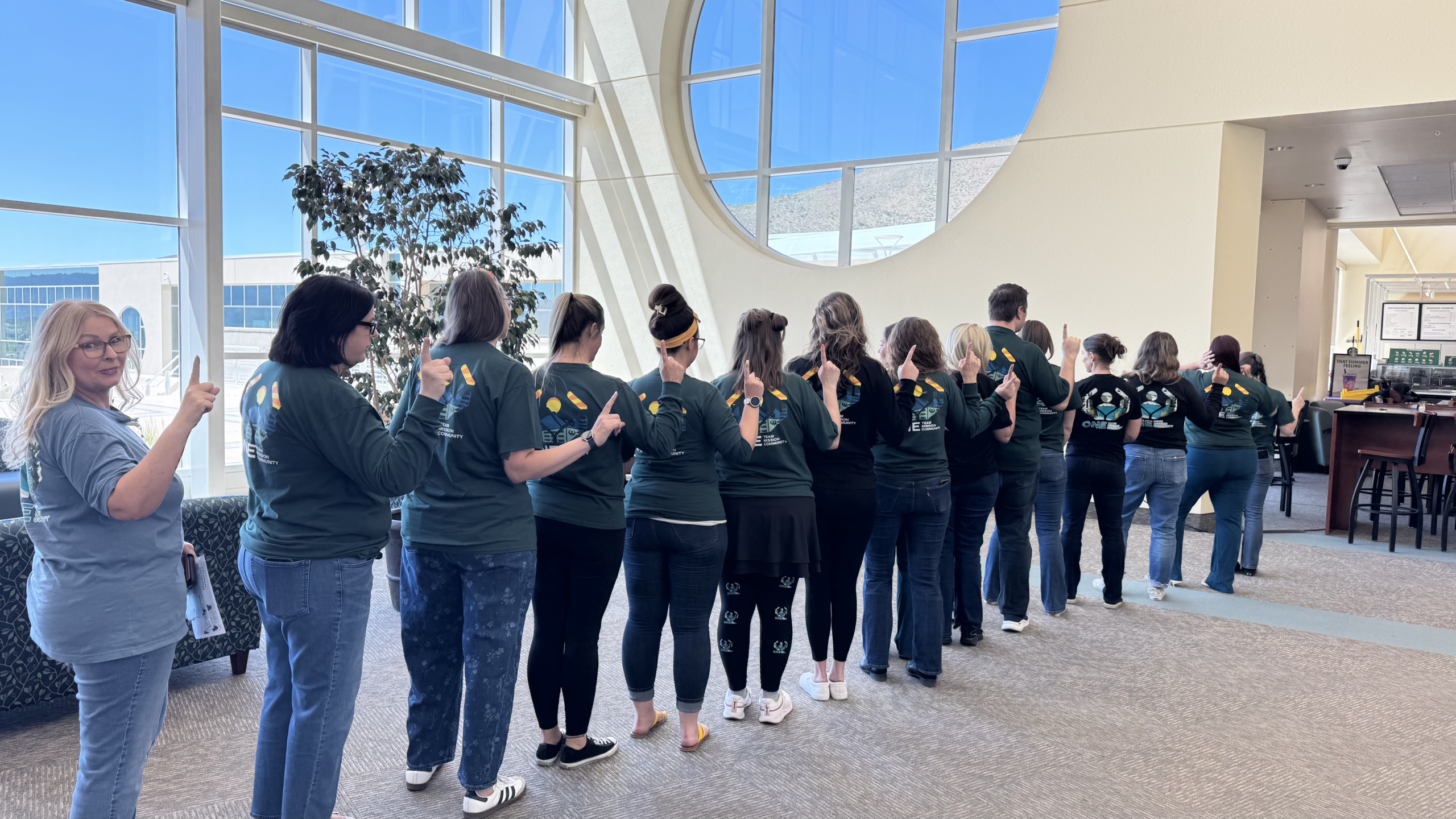 Carson Tahoe Health team members participating in One Team Week activity inside hospital lobby