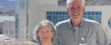 Carson Tahoe Health physical therapists Wendy and Jonathan standing together outside the hospital in Carson City