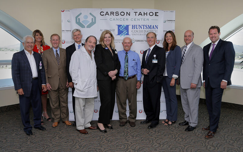 Dr. Richard Rodriguez, CMO of Carson Tahoe Health, Ann Beck, CFO of Carson Tahoe Health, Tad Morley, Executive Director of Outreach, University of Utah, Dr. John Sweetenham, Medical Director of Huntsman Cancer Institute, Dr. John Kelly, Oncologist at Carson Tahoe Cancer Center, Anna Anders, CNO of Carson Tahoe Health, Dr. Roger Miercort, Radiation Oncologist at Carson Tahoe Cancer Center, Ed Epperson, CEO of Carson Tahoe Health, Michelle Joy, COO of Carson Tahoe Health, Ben Tanner, COO of Huntsman Cancer Institute, Mark Saxton, Outreach Manager, University of Utah.